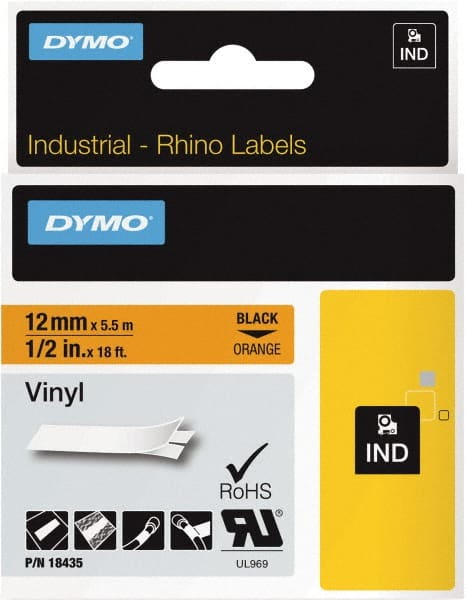 Dymo - 216" Long, Black on Orange Label Printer Cartridge - For DYMO Brand Labeling Equipment Designed for "D1" Tapes (Check Width Compatibility), RHINO 4200, 5200, 6000, 6500, 5000 - Exact Tooling