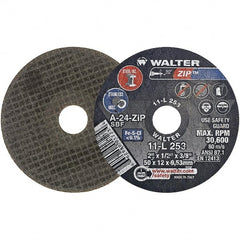 WALTER Surface Technologies - 2" 24 Grit Aluminum Oxide Cutoff Wheel - 1/2" Thick, 3/8" Arbor, 31,000 Max RPM, Use with Die Grinders - Exact Tooling