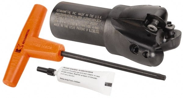 Kennametal - 2" Cutting Diam, 1-1/4" Shank Diam, 2" Max Depth of Cut, Straight Shank Indexable Copy End Mill - 3 Inserts, RCG. 64.. Insert, BMD Toolholder - Exact Tooling