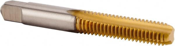 Kennametal - #6-32 UNC 2B 2 Flute TiN Finish High Speed Steel Straight Flute Standard Hand Tap - Bottoming, Right Hand Thread, 50.8mm OAL, 17.48mm Thread Length, H3 Limit, Oversize - Exact Tooling