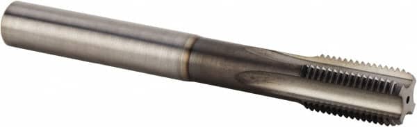 Kennametal - M10x1.00 Metric Fine 6HX 3 Flute TiN Finish Solid Carbide Straight Flute Machine Tap - Modified Bottoming, Right Hand Thread, 90mm OAL, 18mm Thread Length, Oversize, Through Coolant - Exact Tooling