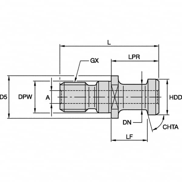 Kennametal - A Style, ISO50 Taper, M24x3 Thread, 75° Angle Radius, Standard Retention Knob - 2.9134" OAL, 1.1004" Knob Diam, 1.3386" from Knob to Flange, 0.984" Pilot Diam, 0.4547" Coolant Hole, Through Coolant - Exact Tooling