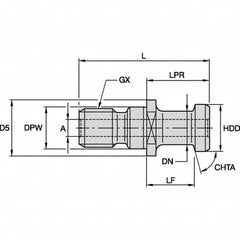 Kennametal - A Style, ISO40 Taper, M16x2 Thread, 75° Angle Radius, Standard Retention Knob - 2-1/8" OAL, 0.7461" Knob Diam, 1.0236" from Knob to Flange, 0.669" Pilot Diam, 0.2776" Coolant Hole, Through Coolant - Exact Tooling