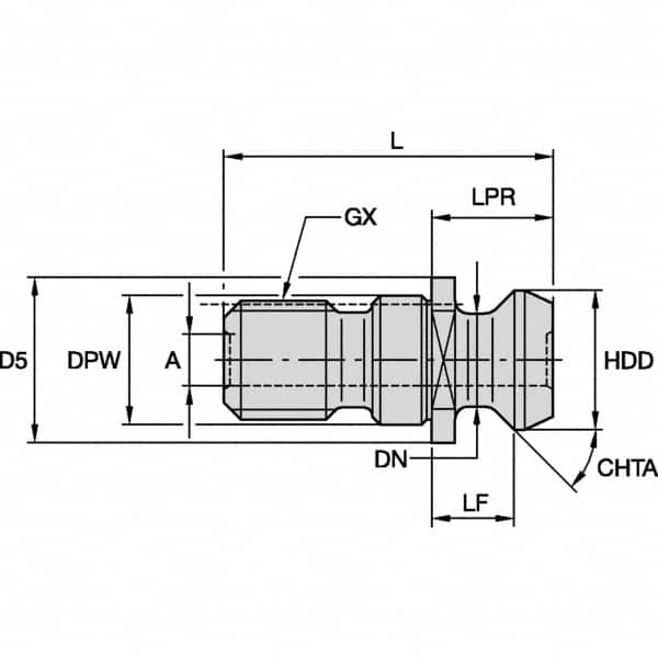 Kennametal - B Style, CAT50 Taper, M24x3 Thread, 45° Angle Radius, Standard Retention Knob - 2.5787" OAL, 1.1398" Knob Diam, 1" from Knob to Flange, 0.9837" Pilot Diam, 0.4606" Coolant Hole, Through Coolant - Exact Tooling