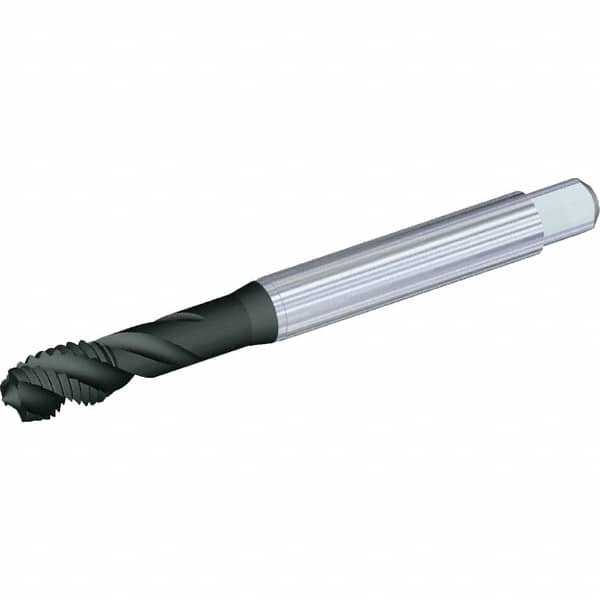 Kennametal - M8x1.00 Metric Fine 3 Flute 6H Modified Bottoming Spiral Flute Tap - Powdered Metal, TiN Finish, 90mm OAL, Right Hand Flute, Right Hand Thread, Series T604 - Exact Tooling