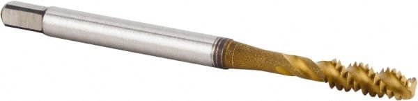 Kennametal - #10-32 UNF 3 Flute 3BX Modified Bottoming Spiral Flute Tap - Powdered Metal, TiCN/TiN Finish, 59.94mm OAL, Right Hand Flute, Right Hand Thread, Series T630 - Exact Tooling