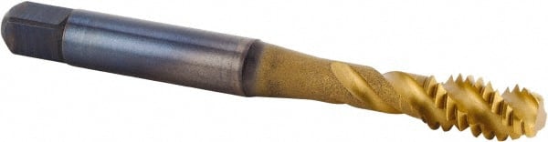 Kennametal - 1/4-28 UNF 3 Flute 3BX Modified Bottoming Spiral Flute Tap - Powdered Metal, TiCN/TiN Finish, 63.25mm OAL, Right Hand Flute, Right Hand Thread, Series T630 - Exact Tooling