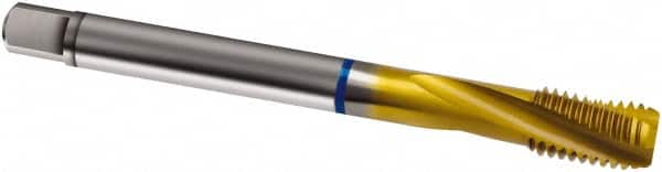 Guhring - M12x1.00 Metric Fine 3 Flute 6H Modified Bottoming Spiral Flute Tap - Cobalt, TiN Finish, 100mm OAL, Right Hand Flute, Right Hand Thread, D4/D5, Series 2897 - Exact Tooling
