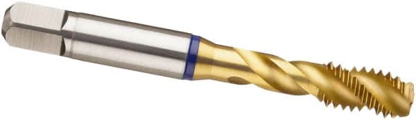 Guhring - 9/16-12 UNC 4 Flute 2B Modified Bottoming Spiral Flute Tap - Powdered Metal, TiN Finish, 3.591" OAL, Right Hand Flute, Right Hand Thread, H5/H6, Series 3910 - Exact Tooling