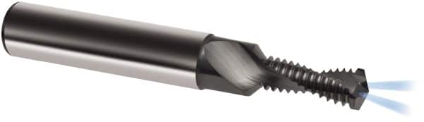 Guhring - 1/4-28 UNF, 0.2165" Cutting Diam, 2 Flute, Solid Carbide Helical Flute Thread Mill - Internal Thread, 1/2" LOC, 62mm OAL, 8mm Shank Diam - Exact Tooling