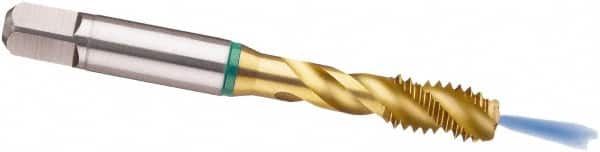 Guhring - M10x1.50 Metric, 3 Flute, TiN Finish, Cobalt Spiral Point Tap - Modified Bottoming Chamfer, Right Hand Thread, 2.941" OAL, 6H Class of Fit, Series 4126 - Exact Tooling