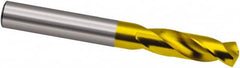 Guhring - 1.53mm 130° Spiral Flute Cobalt Screw Machine Drill Bit - TiN Finish, Right Hand Cut, 10mm Flute Length, 34mm OAL, Cone Relief Point, Straight Shank - Exact Tooling