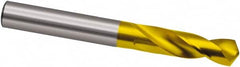 Guhring - 1/2" 118° Spiral Flute High Speed Steel Screw Machine Drill Bit - TiN Finish, Right Hand Cut, 51mm Flute Length, 102mm OAL, Cone Relief Point, Straight Shank - Exact Tooling