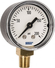 Wika - 1-1/2" Dial, 1/8 Thread, 0-200 Scale Range, Pressure Gauge - Lower Connection Mount, Accurate to 3-2-3% of Scale - Exact Tooling