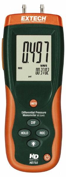 Extech - 2 Max psi, 0.3% FS% Accuracy, Differential Pressure Manometer - -1 to 0.5 Maximum PSI, -13.85 to 13.85 Inch Water Column - Exact Tooling