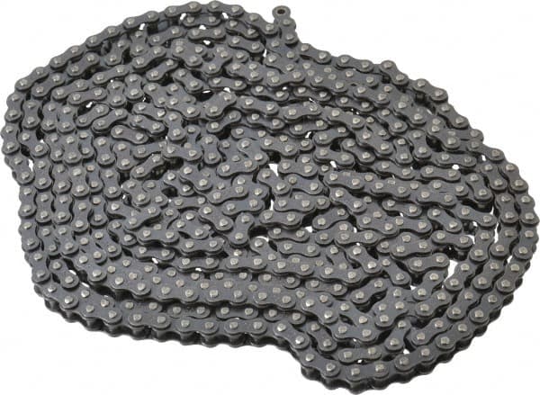 Browning - 1/4" Pitch, ANSI 25, Single Strand Roller Chain - Chain No. 25, 10 Ft. Long, 0.13" Roller Diam, 1/8" Roller Width - Exact Tooling