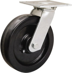 Hamilton - 8" Diam x 2" Wide x 9-1/2" OAH Top Plate Mount Swivel Caster - Phenolic, 900 Lb Capacity, Straight Roller Bearing, 5 x 5-1/2" Plate - Exact Tooling