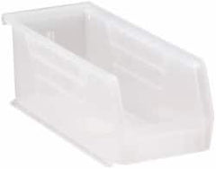 Quantum Storage - 30 Lb. Load Capacity, 10-7/8" Deep, Clear Polypropylene Hopper Stacking Bin - 4" High x 4-1/8" Wide x 10-7/8" Long - Exact Tooling