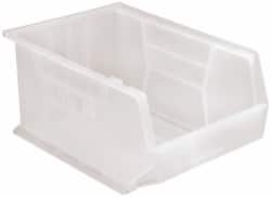 Quantum Storage - 75 Lb. Load Capacity, 16" Deep, Clear Polypropylene Hopper Stacking Bin - 8" High x 11" Wide x 16" Long - Exact Tooling