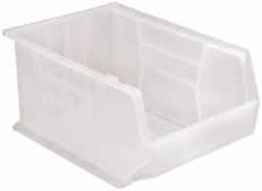 Quantum Storage - 75 Lb. Load Capacity, 16" Deep, Clear Polypropylene Hopper Stacking Bin - 8" High x 11" Wide x 16" Long - Exact Tooling