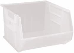 Quantum Storage - 75 Lb. Load Capacity, 18" Deep, Clear Polypropylene Hopper Stacking Bin - 11" High x 16-1/2" Wide x 18" Long - Exact Tooling
