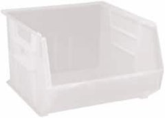 Quantum Storage - 75 Lb. Load Capacity, 18" Deep, Clear Polypropylene Hopper Stacking Bin - 11" High x 16-1/2" Wide x 18" Long - Exact Tooling