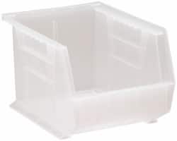 Quantum Storage - 50 Lb. Load Capacity, 10-3/4" Deep, Clear Polypropylene Hopper Stacking Bin - 7" High x 8-1/4" Wide x 10-3/4" Long - Exact Tooling