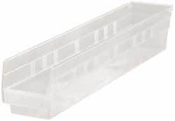 Quantum Storage - 50 Lb. Load Capacity, 23-5/8" Deep, Clear Polypropylene Hopper Shelf Bin - 4" High x 4-1/8" Wide x 23-5/8" Long - Exact Tooling