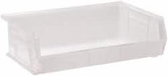 Quantum Storage - 60 Lb. Load Capacity, 10-7/8" Deep, Clear Polypropylene Hopper Stacking Bin - 5" High x 16-1/2" Wide x 10-7/8" Long - Exact Tooling