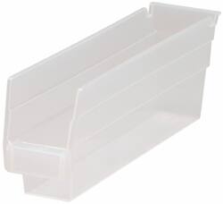 Quantum Storage - 30 Lb. Load Capacity, 11-5/8" Deep, Clear Polypropylene Hopper Shelf Bin - 4" High x 2-3/4" Wide x 11-5/8" Long - Exact Tooling