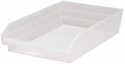 Quantum Storage - 40 Lb. Load Capacity, 17-7/8" Deep, Clear Polypropylene Hopper Shelf Bin - 4" High x 11-1/8" Wide x 17-7/8" Long - Exact Tooling