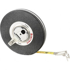 Starrett - 100' x 3/8" Yellow Blade Tape Measure - 1/8" Graduation, L1 Graduation Style, Black Case - Exact Tooling