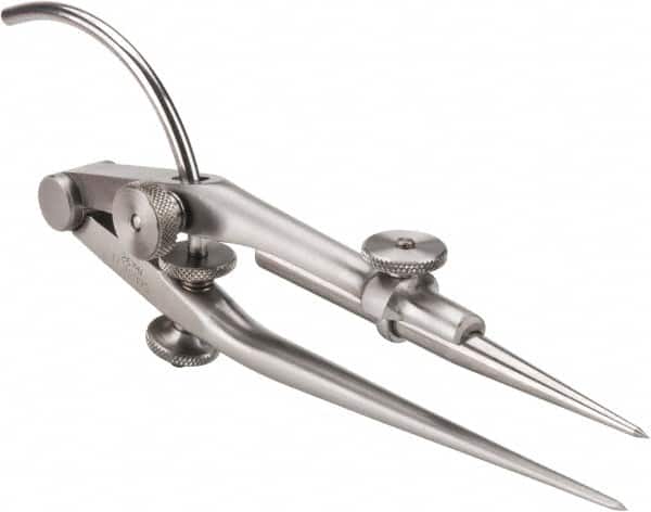 Starrett - 6 Inch Leg, Spring Joint, Steel, Polished, Divider - 8 Inch Max Measurement, 200mm Max Measurement, with Quick Nut Adjustment - Exact Tooling