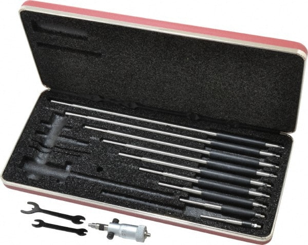 Starrett - 50 to 300mm, Mechanical Inside Micrometer Set - 0.01mm Graduation, Friction Thimble - Exact Tooling