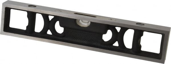 Starrett - 9" Long, 0.08" Graduation Sensitivity per 10", 3 Vials, Bench Level - Cast Iron - Exact Tooling