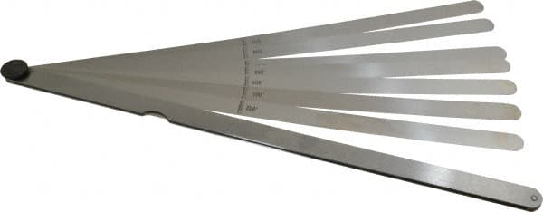 Starrett - 8 Piece, 0.002 to 0.015" Thick, Parallel Feeler Gage Set - 12" Leaf Length, 1/2" Wide, Tempered Steel - Exact Tooling