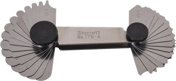 Starrett - 30 Piece, 1/32 to 1/4 Inch Radius, Steel Radius Gage Set - Exact Tooling