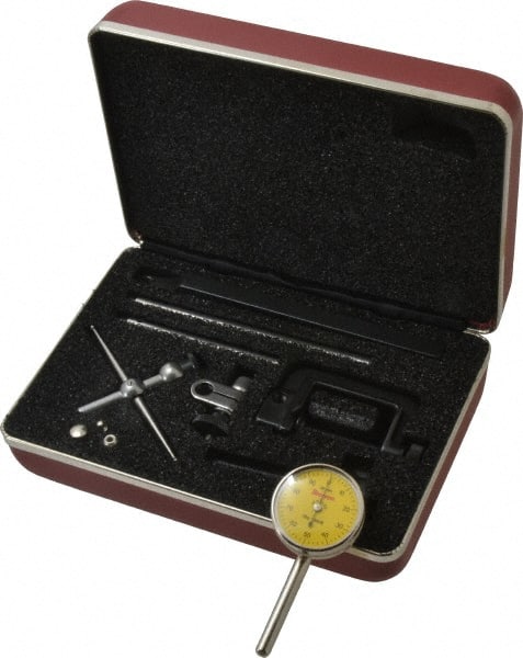 Starrett - 10 Piece, 2.5mm to 5mm Measuring Range, 1-7/16" Dial Diam, 0-100 Dial Reading, Yellow Dial Test Indicator Kit - 0.02mm Dial Graduation - Exact Tooling