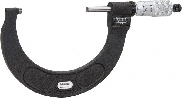 Starrett - 3 to 4" Range, 0.0001" Graduation, Mechanical Outside Micrometer - Ratchet Stop Thimble, Accurate to 0.0001", Digital Counter - Exact Tooling