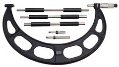 Starrett - Mechanical, 0 to 100 mm Range, Interchangeable Anvil Micrometer - Ratchet Stop Thimble, 0.01 mm Graduation - Exact Tooling