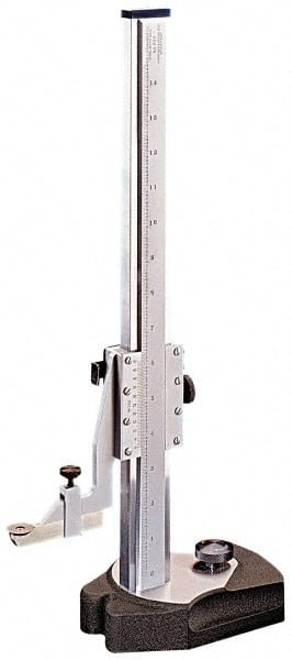 Starrett - 0 to 12 Inch Measurement, 0.001 Inch Graduation, Vernier Height Gage - Satin Chrome Finish, 5-7/8 Inch Long x 3-7/8 Inch Wide - Exact Tooling