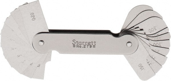 Starrett - 1 (20 Leaves) Piece, 0.02 to 0.4 Inch Radius, Radius Gage Set - Exact Tooling