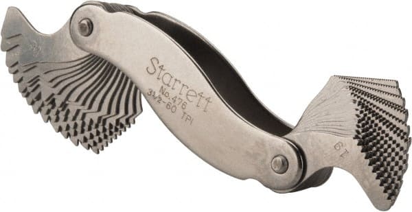 Starrett - 30 Leaf, 3-1/2 to 60 TPI Range, Steel Screw Pitch Gage - 55° Thread Angle - Exact Tooling