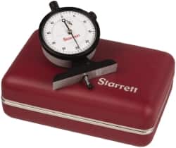 Starrett - 0 to 1/2 Inch Range, White Dial Depth Gage - 0.0005 Inch Graduation, 2-1/2 Inch Base Measuring Length - Exact Tooling