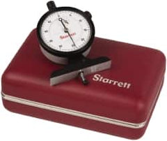 Starrett - 0 to 1/2 Inch Range, White Dial Depth Gage - 0.0005 Inch Graduation, 2-1/2 Inch Base Measuring Length - Exact Tooling
