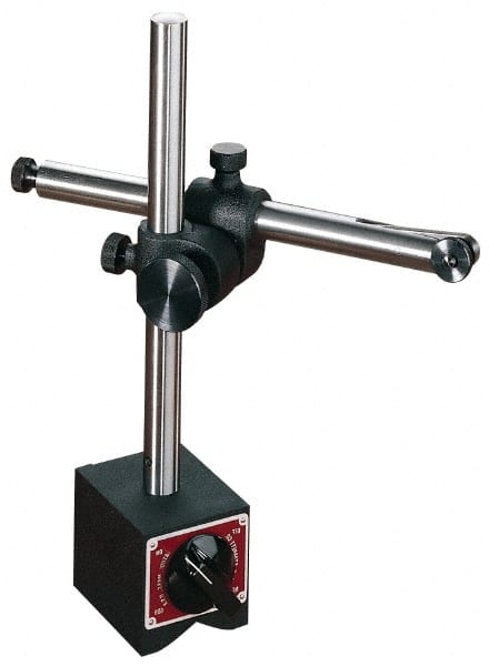 Starrett - 250 Lb Magnetic Force, Fine Adjustment Indicator Positioner & Holder with Base - Post & Rod, 3" Base Height, 3-1/2" Base Length, 3" Base Width - Exact Tooling