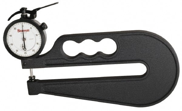 Starrett - 0 to 10mm Measurement, 0.01mm Graduation, 2-1/2 Inch Throat Depth, Dial Thickness Gage - 2-1/4 Inch Dial Diameter - Exact Tooling
