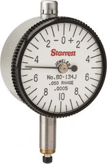 Starrett - 0.05" Range, 0-10-0 Dial Reading, 0.0005" Graduation Dial Drop Indicator - 1-1/4" Dial, 0.02" Range per Revolution - Exact Tooling