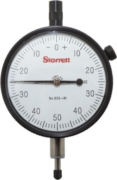 Starrett - 1/4" Range, 0-50-0 Dial Reading, 0.001" Graduation Dial Drop Indicator - 2-3/4" Dial, 0.1" Range per Revolution - Exact Tooling