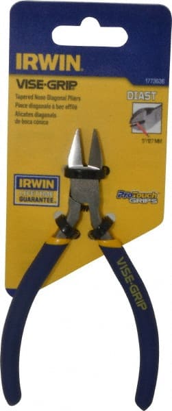 Irwin - 5" OAL, 16 AWG Capacity, Semi-Flush Diagonal Cutter - 3/4" Jaw Length x 13/16" Jaw Width, Tapered Head, Dipped Vinyl Handle - Exact Tooling